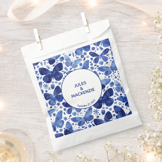 Butterfly Watercolor Blue Wedding Geschenktütchen (Ausgeschnitten)