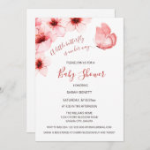 Butterfly Watercolor Cherry Blossom Babydusche Einladung (Vorne/Hinten)