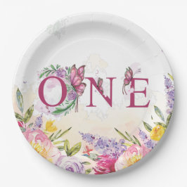 Butterfly Watercolor Floral Erster Geburtstag Pappteller