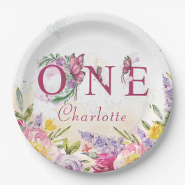 Butterfly Watercolor Floral Erster Geburtstag Pappteller