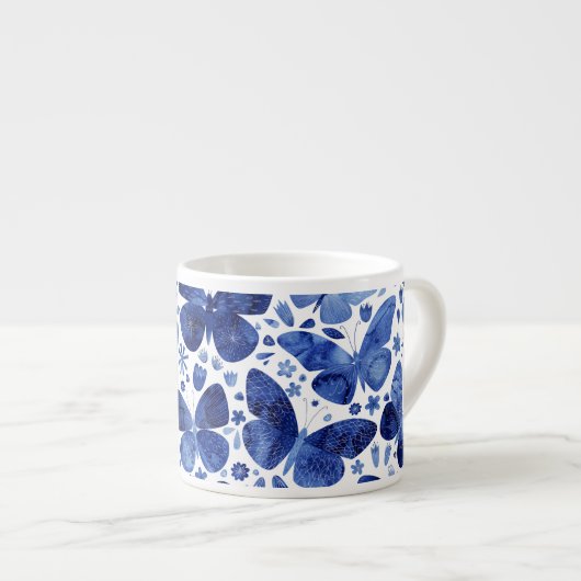 Butterfly Watercolor Indigo Blue Espressotasse (Vorderseite Rechts)