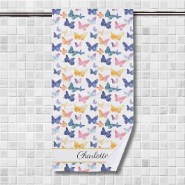 Butterfly Watercolor Individuelle Name Badehandtuch