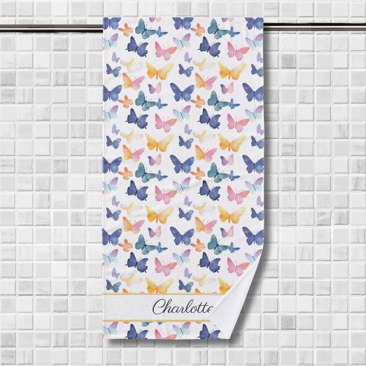 Butterfly Watercolor Individuelle Name Badehandtuch