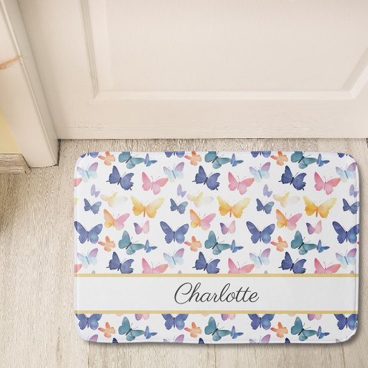 Butterfly Watercolor Individuelle Name Badematte