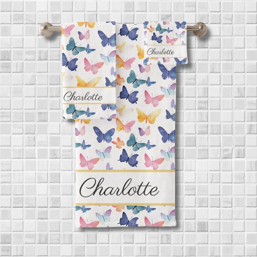 Butterfly Watercolor Individuelle Name Badhandtuch Set