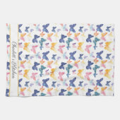 Butterfly Watercolor Individuelle Name Geschirrtuch (Horizontal)