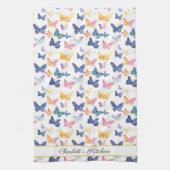 Butterfly Watercolor Individuelle Name Geschirrtuch (Vertikal)
