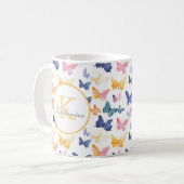 Butterfly Watercolor Individuelle Name Kaffeetasse (Vorderseite Links)