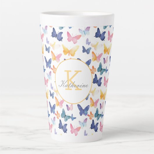 Butterfly Watercolor Individuelle Name Milchtasse (Vorderseite)