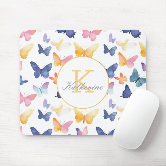 Butterfly Watercolor Individuelle Name Mousepad (Mit Mouse)