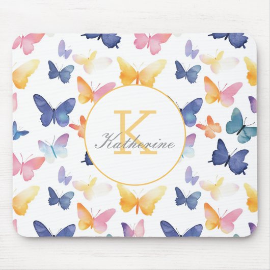 Butterfly Watercolor Individuelle Name Mousepad (Vorne)