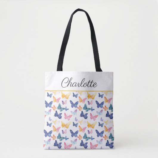 Butterfly Watercolor Individuelle Name Tasche (Vorderseite)