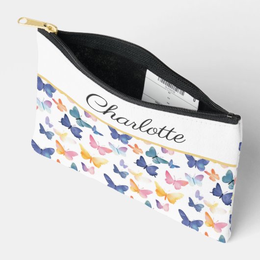 Butterfly Watercolor Individuelle Name Zubehörtasche (Offen)