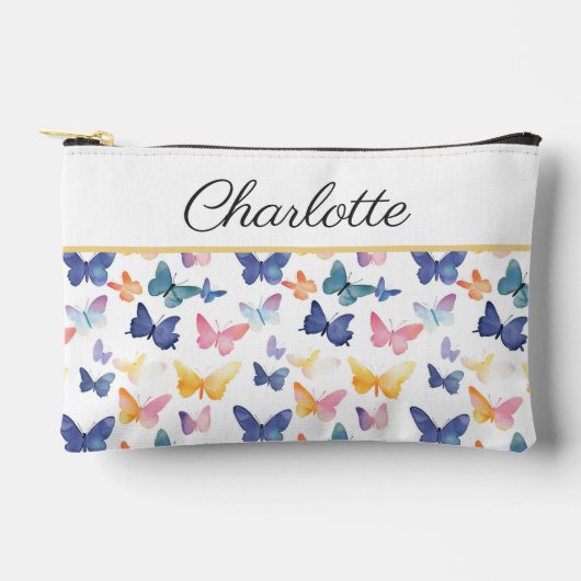 Butterfly Watercolor Individuelle Name Zubehörtasche (Vorderseite)