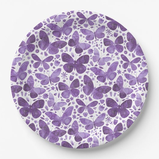 Butterfly Watercolor Lila Pappteller (Vorderseite)