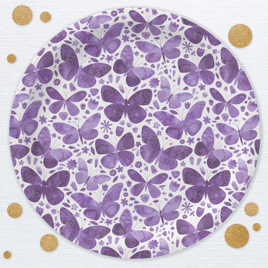 Butterfly Watercolor Lila Pappteller