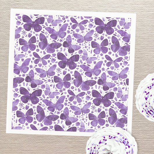 Butterfly Watercolor Lila Serviette