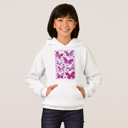 Butterfly Watercolor Magenta Pink Hoodie (Vorne ganz)