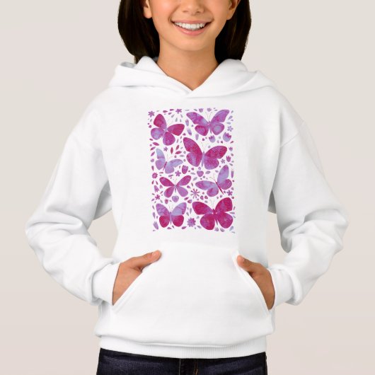 Butterfly Watercolor Magenta Pink Hoodie (Vorderseite)