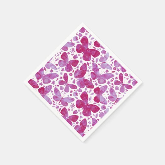 Butterfly Watercolor Magenta Pink Serviette (Ecke)