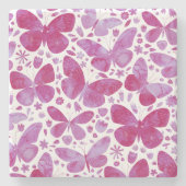 Butterfly Watercolor Magenta Pink Steinuntersetzer (Vorderseite)