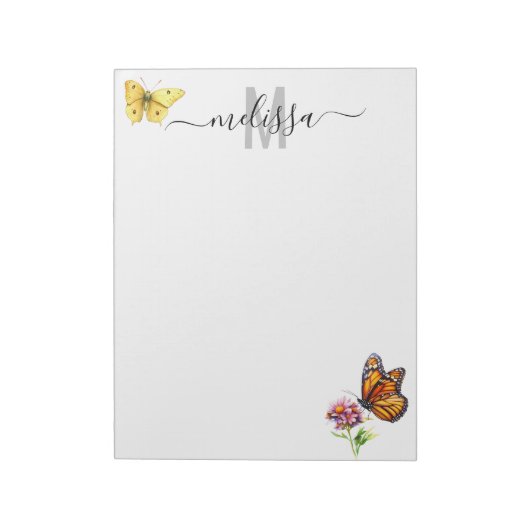 Butterfly Watercolor Monogram Name Notepad Notizblock (Rotiert)