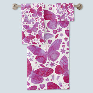 Butterfly Watercolor Pink Badhandtuch Set