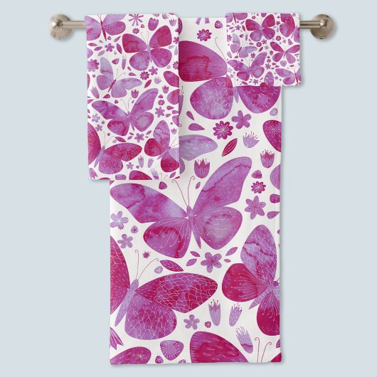 Butterfly Watercolor Pink Badhandtuch Set