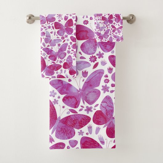 Butterfly Watercolor Pink Badhandtuch Set (Insitu)