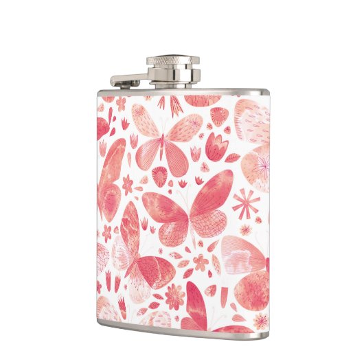 Butterfly Watercolor Pink Flachmann (Links)