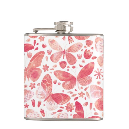 Butterfly Watercolor Pink Flachmann (Vorderseite)