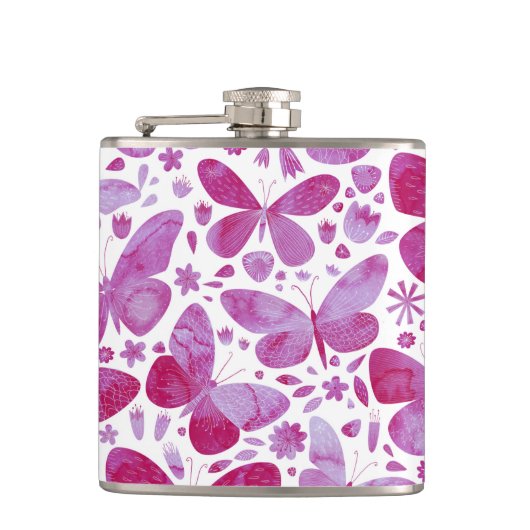 Butterfly Watercolor Pink Flachmann (Vorderseite)