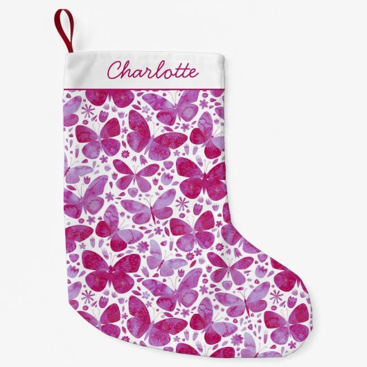 Butterfly Watercolor Pink Kleiner Weihnachtsstrumpf (Vorderseite)