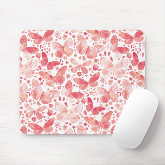 Butterfly Watercolor PInk Mousepad (Mit Mouse)