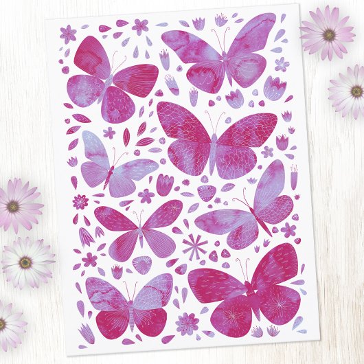 Butterfly Watercolor Pink Postkarte