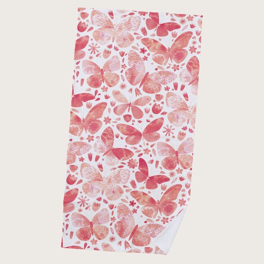Butterfly Watercolor Pink Strandtuch