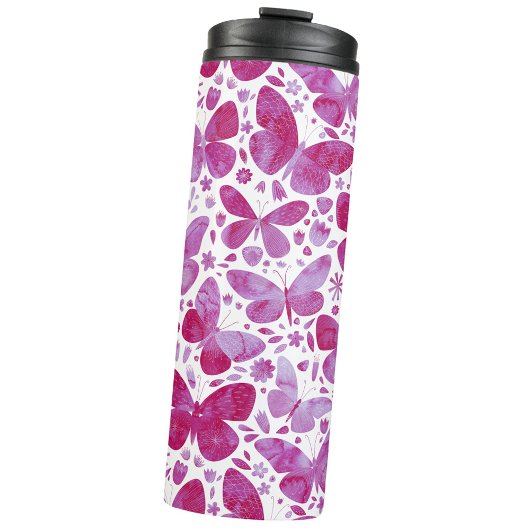 Butterfly Watercolor Pink Thermosbecher