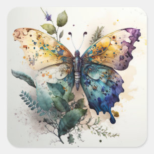 Butterfly Watercolor Scrapbooking Quadratischer Aufkleber