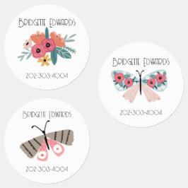 Butterfly Waterproof Circle Sticker Name Labels