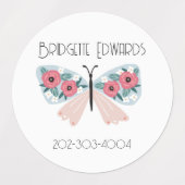 Butterfly Waterproof Circle Sticker Name Labels (Design 2)