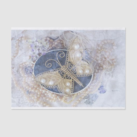 Butterfly Wedding Bridal White Gold Decoupage Seidenpapier (Vorderseite)