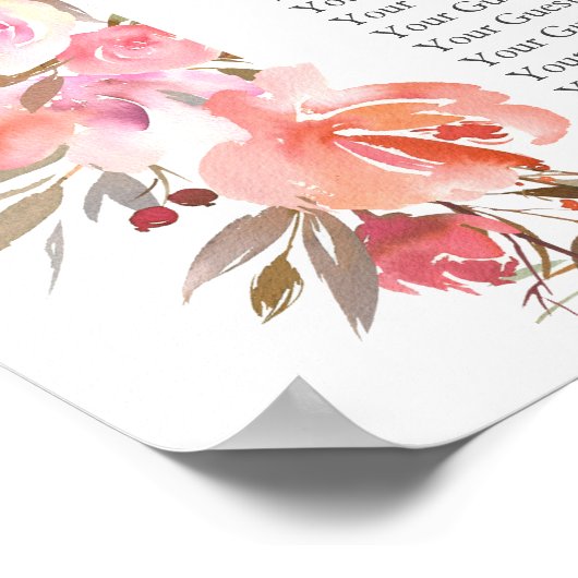 Butterfly Wedding Coral Boho Blues Seating Chart Poster (Ecke)