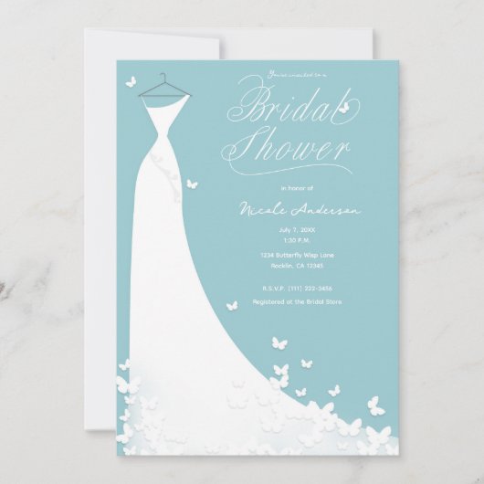 Butterfly Wedding Dress Türkis Brautparty Einladung (Vorderseite)