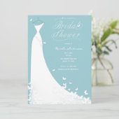 Butterfly Wedding Dress Türkis Brautparty Einladung (Stehend Vorderseite)