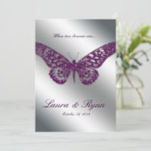 Butterfly Wedding Einladung Sparkle Lila Silber (Stehend Vorderseite)