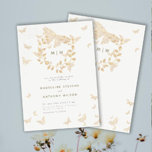 Butterfly Wedding Lavender Gold Monogramme Elegant Einladung