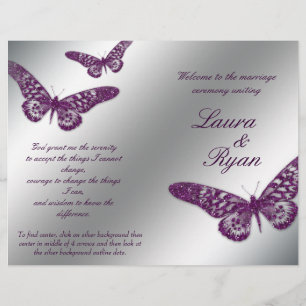 Butterfly Wedding Program Flyer Silver Lila Spar