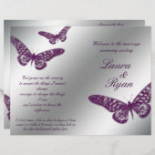 Butterfly Wedding Program Flyer Silver Lila Spar (Vorne/Hinten)