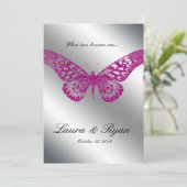 Butterfly Wedite Invite Glitzer Rosa Silber Einladung (Stehend Vorderseite)