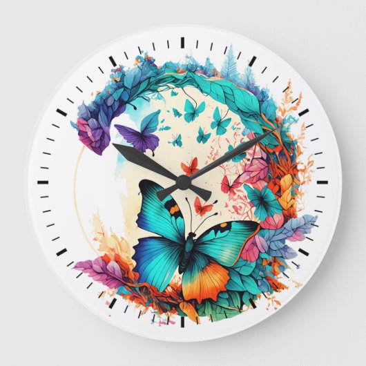 Butterfly Whimsy Große Wanduhr (Vorderseite)